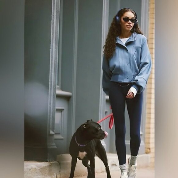 Free People FP Movement Off to the Races Bomber Jacket Blue NWOT M - Picture 3 of 12